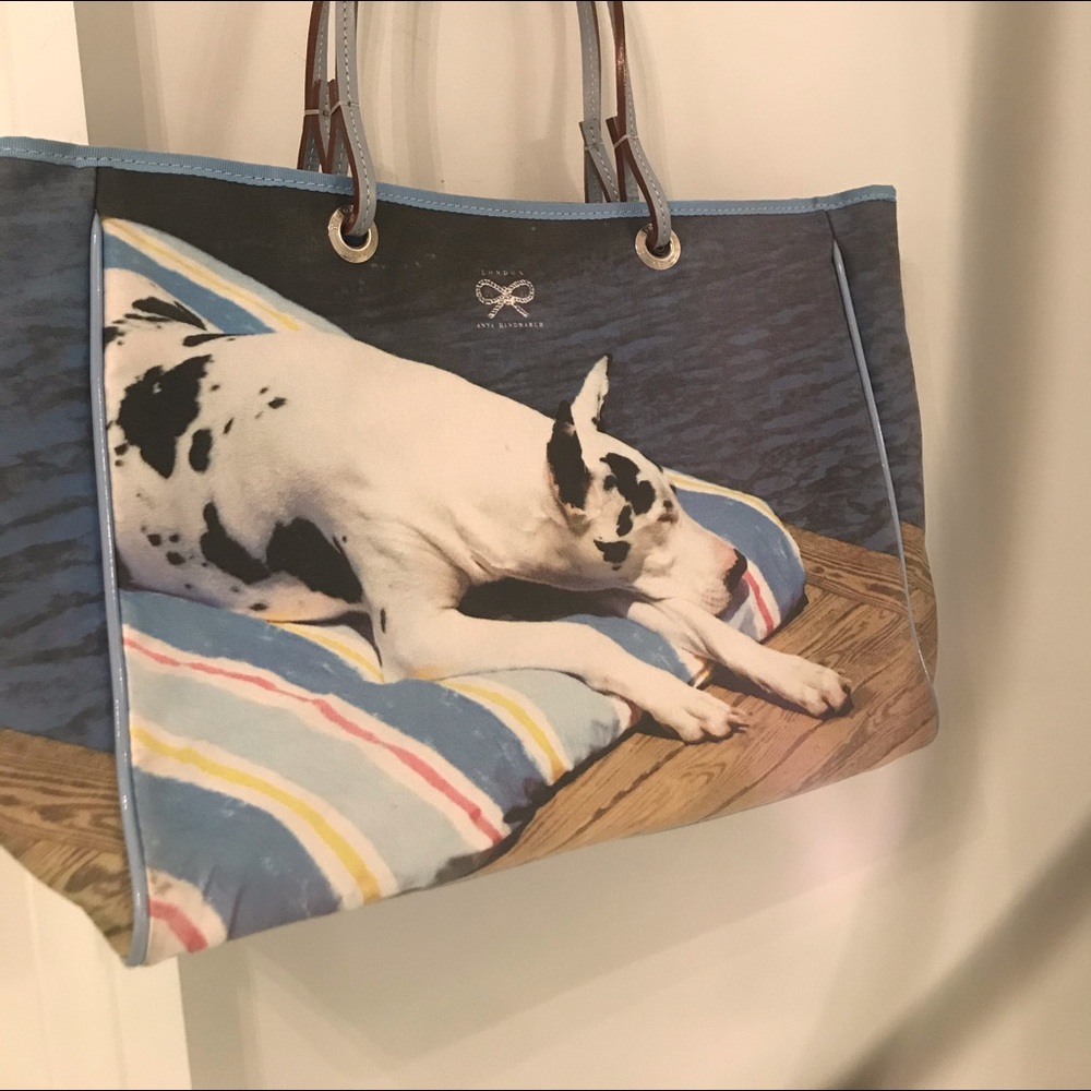 Anya Hindmarch Blue Printed Dog Canvas Tote